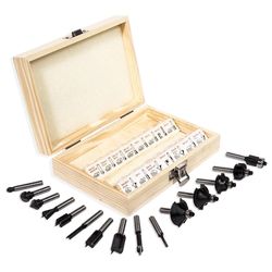 15PC Router Bit Set, 1/4" Shank With Wooden Case, Tungsten Carbide Router Bits For Woodworking