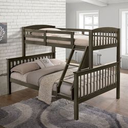 Brand New Gray Twin Size Over Full Size Bunk Bed 