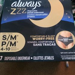 Always ZZZ Overnight Disposable Period Underwear Size S/ M, (Pant Size 4-10) 7 Count