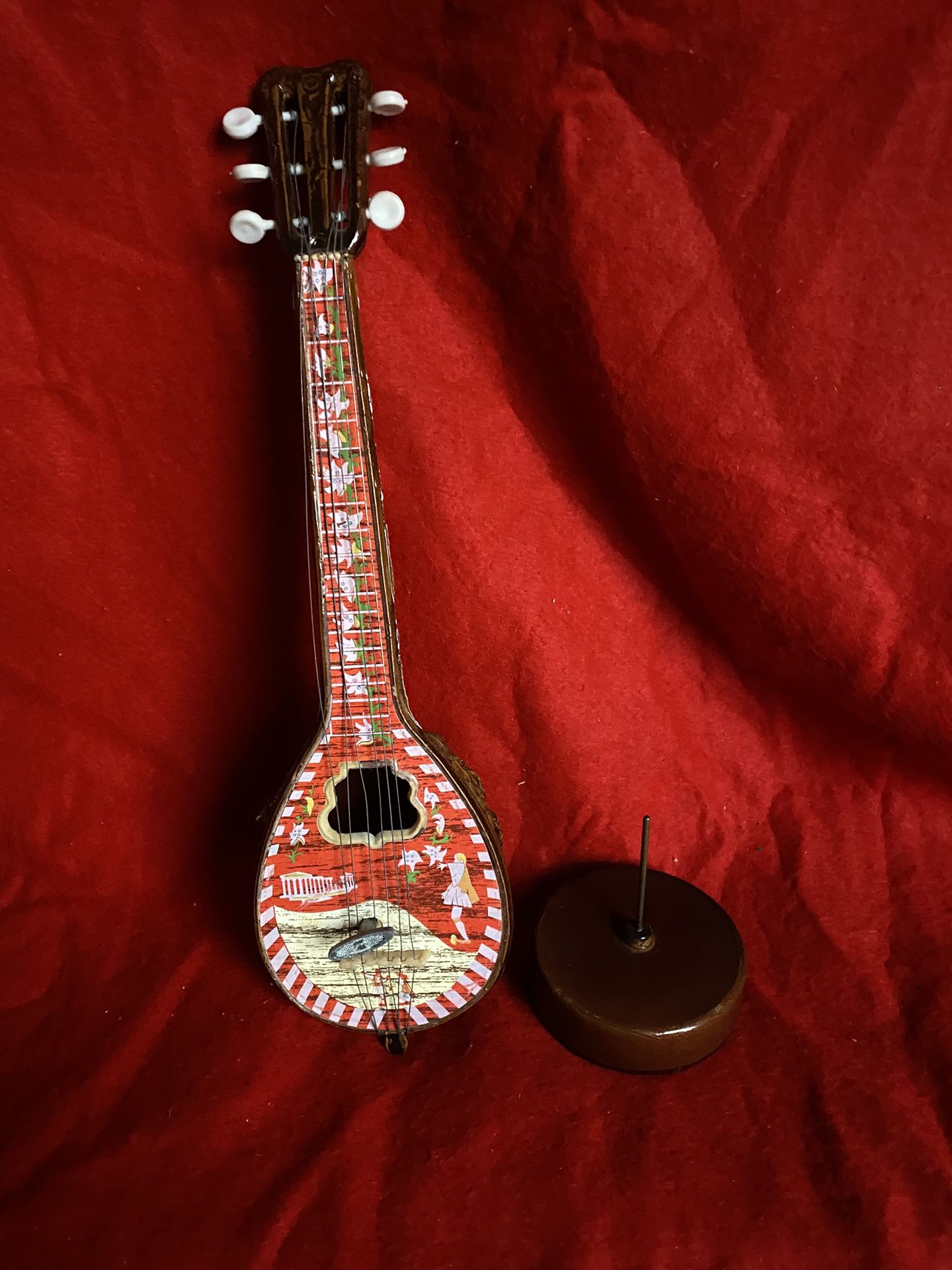 14 Inch without base Red Tir-la-tada Greek Bouzouki Rotating Musical Box Imported From Greece