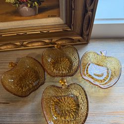 Set Of 4 Vintage Italian Amber Glass Bowl | Trinket Dish | Apple Dish | Bark Glass | Crinkle Glass | 1(contact info removed)s | Retro | Teacher Gift