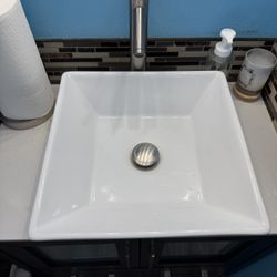 Large Vessel Sink & Brushed Nickel Faucet