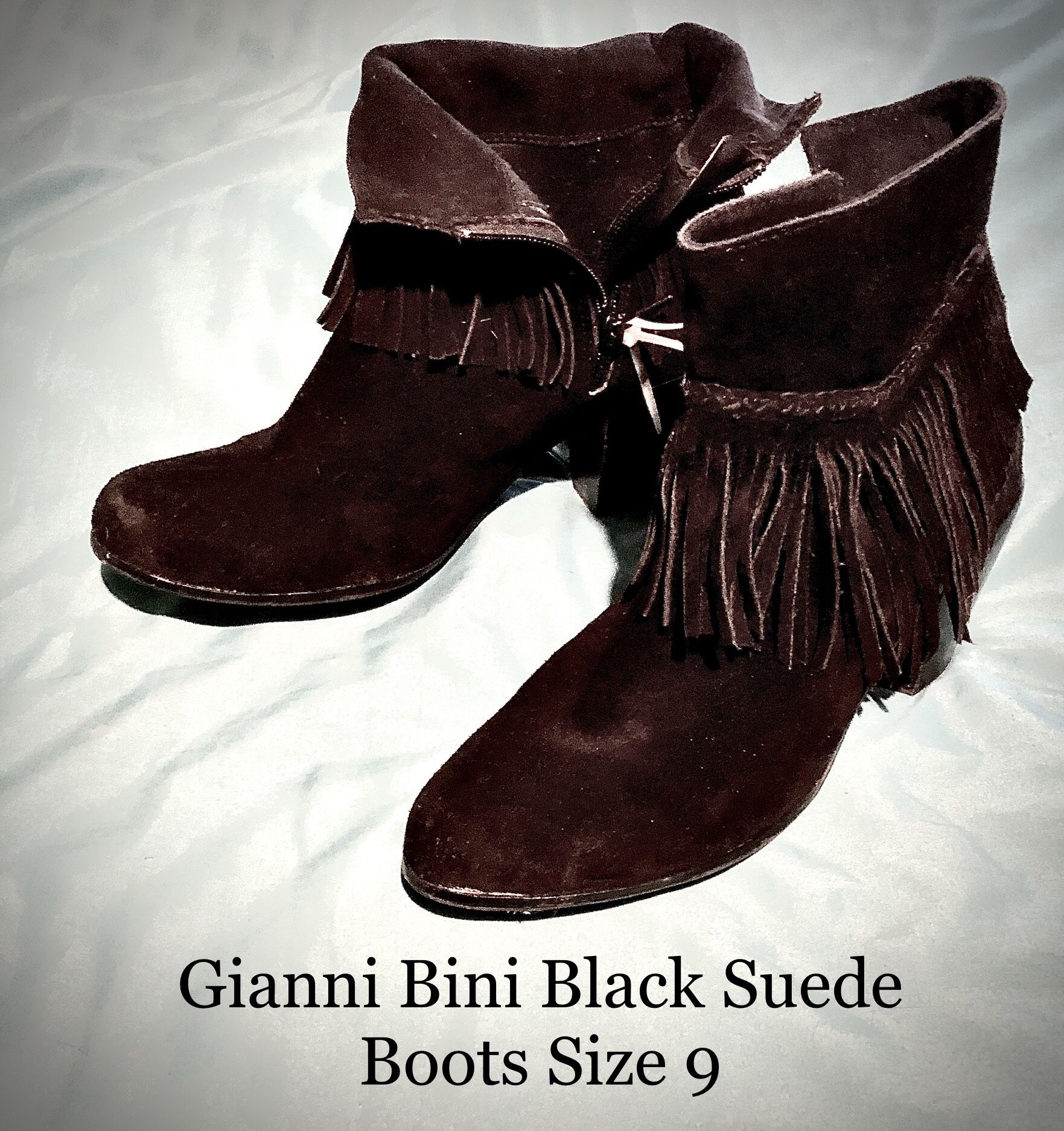 Gianni Bini Black Suede Boots with Fringe