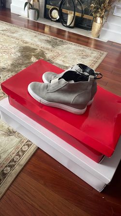 Gray boots.