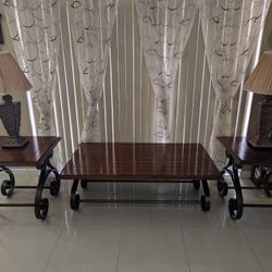 Solid Wood, Iron Coffee Table, 2 End Tables And Free Gift With Purchase 