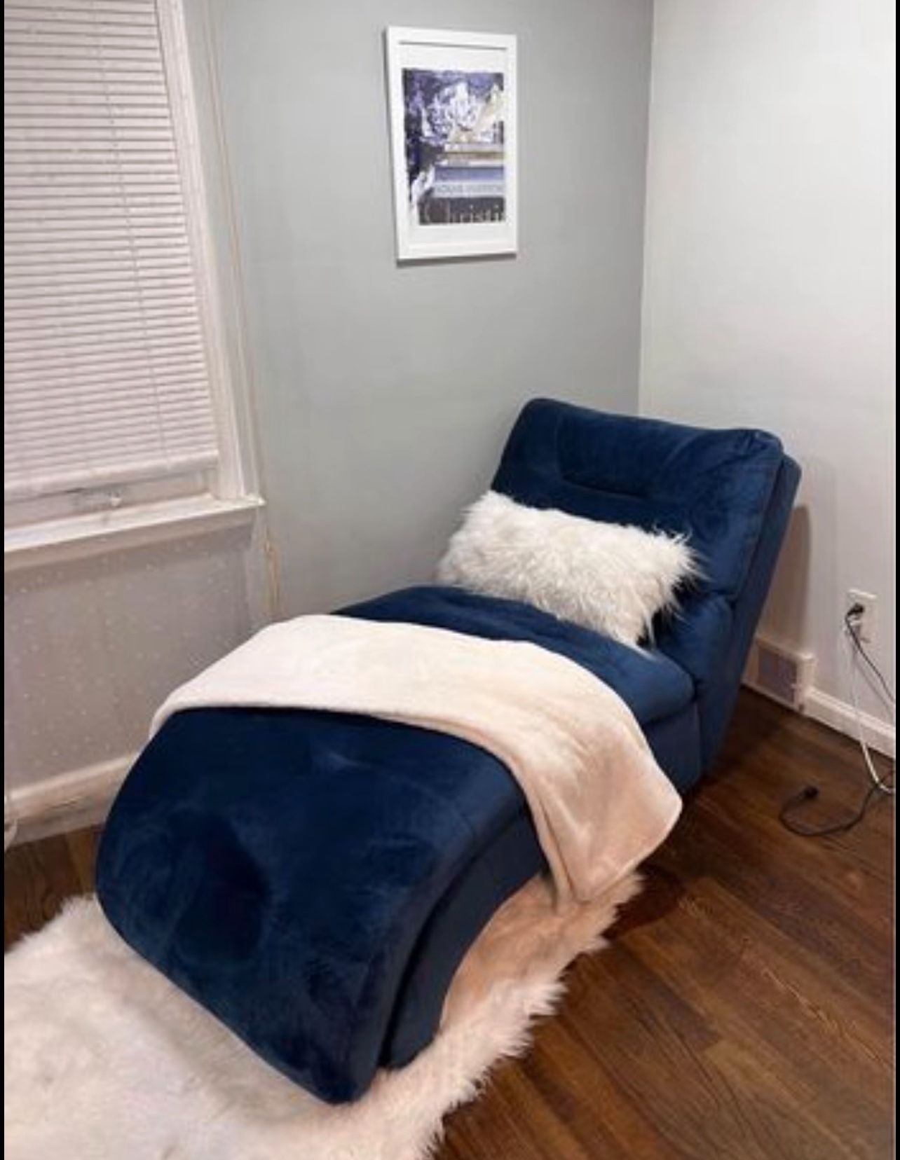 Lounge Chair With 2 Ottoman Stools Blue