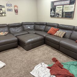 Black Leather Sectional Large Couch