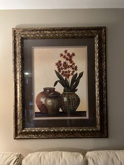 Large Floral Framed Picture With Glass