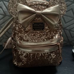 Loungefly Disney Parks Minnie Mouse Sequin Mini Backpack – Rose Gold