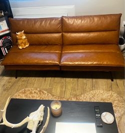 Brown leather sofa