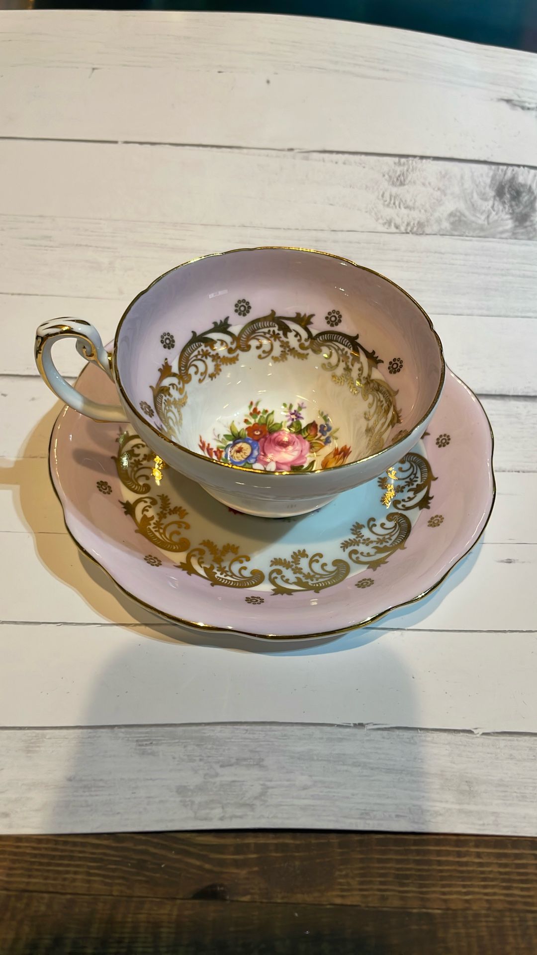 EB Foley Fine Bone China Teacup/Saucer Pink/Gold/Filigree