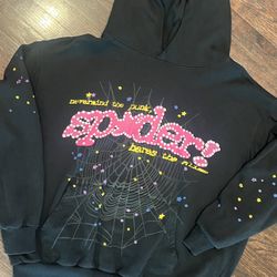 Sp5der V2 Pink Hoodie in black