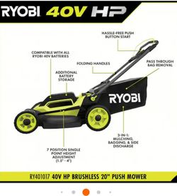 Ryobi 40V HP Brushless 20" Push Mower