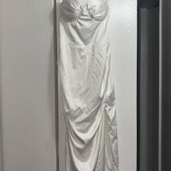 White Silk Formal Dress With Slit 