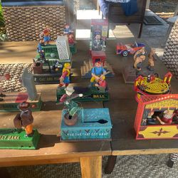 Vintage Coin Banks Lot Mechanical Cast Iron Style Punch Judy Monkey