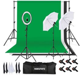 Ring Light Umbrella Photography Lighting Kit 85W & 12" Ring Light & Green Screen