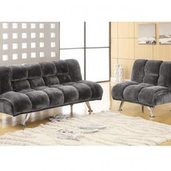 Gray Futon Sofa With Chair 