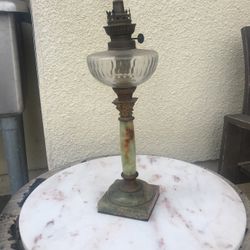 Antique Lamp With Green Marble
