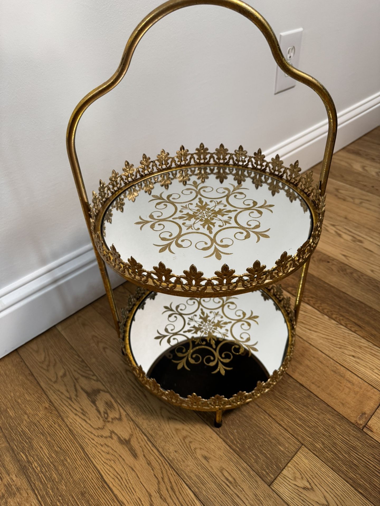 2 Tiered Mirrored Dessert Gold Stand Big Size