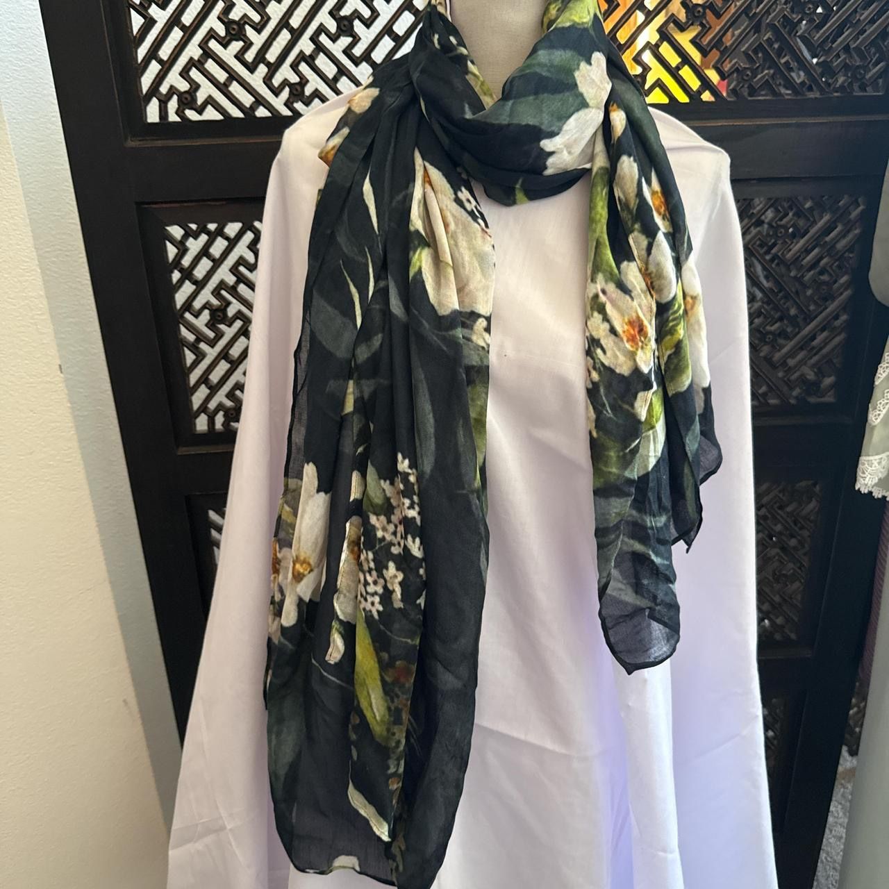 New | Black Floral Print Modal Hijab/Scarf