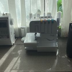 Sewing Machine And Overlock Machine Table And Cubbies And Chair