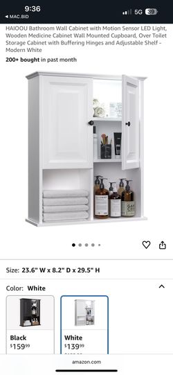 HAIOOU Bathroom Wall Cabinet with Motion Sensor LED Light, Wooden Medicine Cabinet Wall Mounted Cupboard, Over Toilet Storage Cabinet with Buffering H