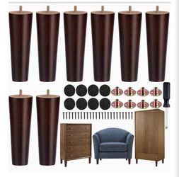 Solid Wood Furniture Legs, 8 Pcs, 8”