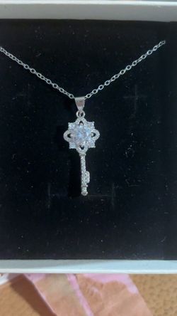 Key Silver Plated Pendant Necklace with Moissanite Stone