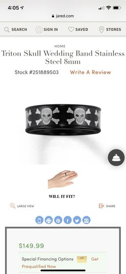 New Triton Skull and Crossbones Ring 8.5