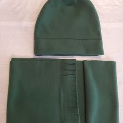New Green Fleece Beanie Hat and scarf Set Adult sz Hand Crafted