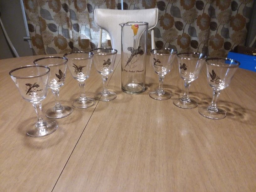 Vintage Mid Century Richard Bishop Gamebird Martini Mixer & 7 Martini/Cordial Glasses-Additional Pieces Listed Separately