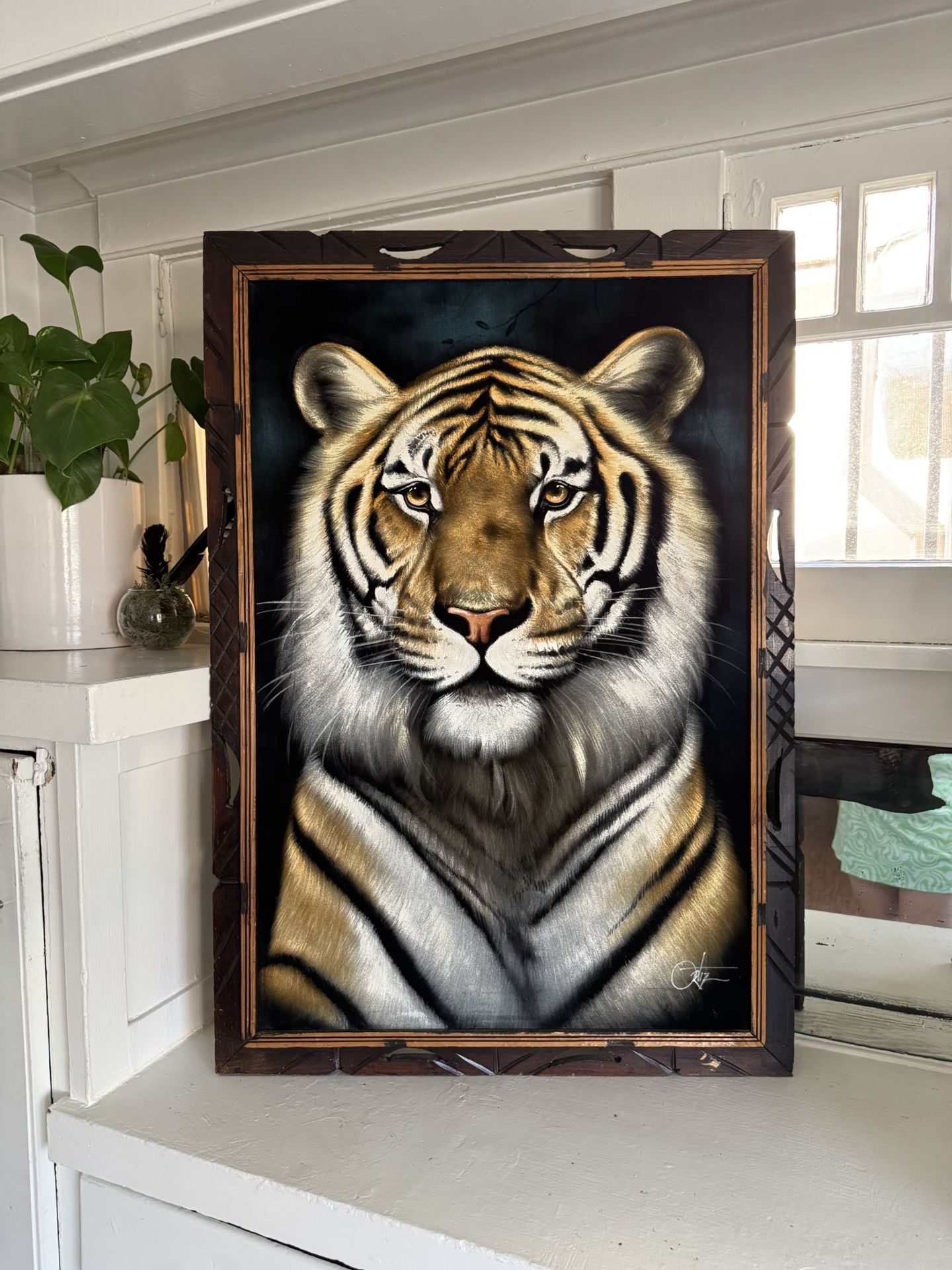 Vintage Velvet Tiger Painting By David Ortiz