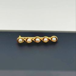 Vintage 13k solid yellow gold 0.6CTW Natural Pearl wave infinity brooch