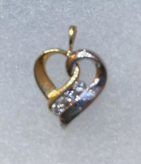 14k Real Yellow And White Gold Diamond Heart Pendant 
