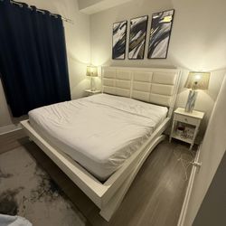 Bed Frame,mattress,Night Stands And Lamps Moving Out Bundle 