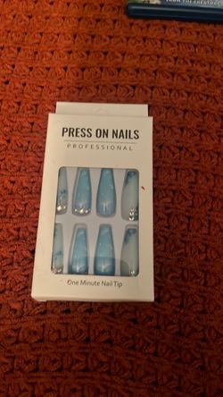 Professional Press On Nails Blue Marble