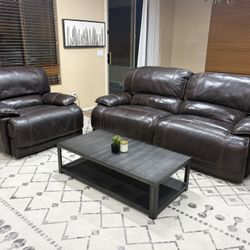 Leather Reclining Sofa & Chair