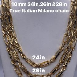 14K True Italian Milano Chain. 10mm 24in-26in-28in Brand New Re-stock