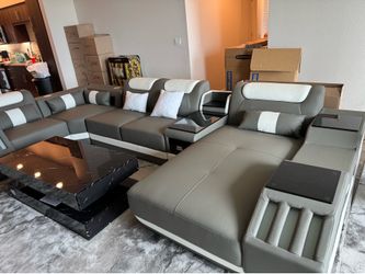 Wade Logan Arcadius 6-Piece U-Shaped Leather Sectional – Modern Designer Sofa