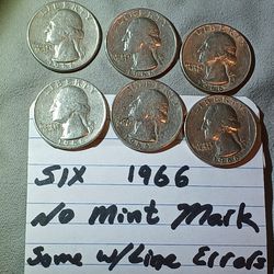 1966 Usd Quarter No Mint Mark. Rare. Rim Line Errors.