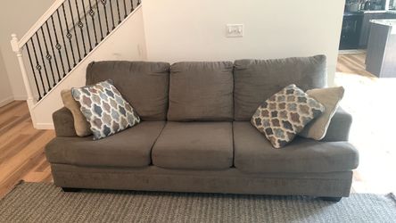 Gray Fabric 3-Seat Sofa with Throw Pillows