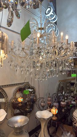 Large Crystal Chandelier with Candle Arms