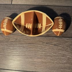 Football Salt & Pepper Shakers with Dip Dish Brown (149A)