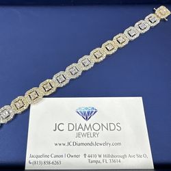 Bracelet 12 Mm Wide 2 Tone White And Yellow Gold Diamonds 💎 Real 