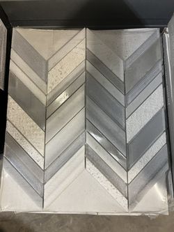 19 Tiles - $120 Harlow Chevron 12 in. x 12 in. x 0.31 in. Glass/Stone/Metal Mesh-Mounted Mosaic Wall Tile (10 sq. ft./Case)