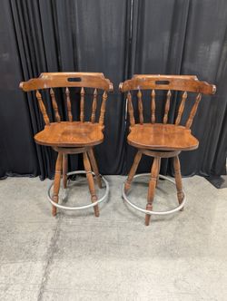 Two Windsor Swivel Bar Stools in Wood