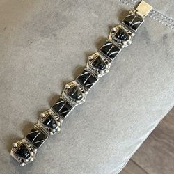 VINTAGE Mexican STERLING SILVER 925 BRACELET with Aztec/ Mayan Onyx stones