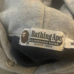 Bape,pullover Hoodie, Navy Blue And Grey, Size Medium 