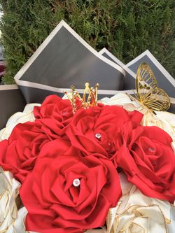 Bouquet Eternal Roses Ribbon,  Rosas De Liston Eternales Valentines Day. Dia De Valentin