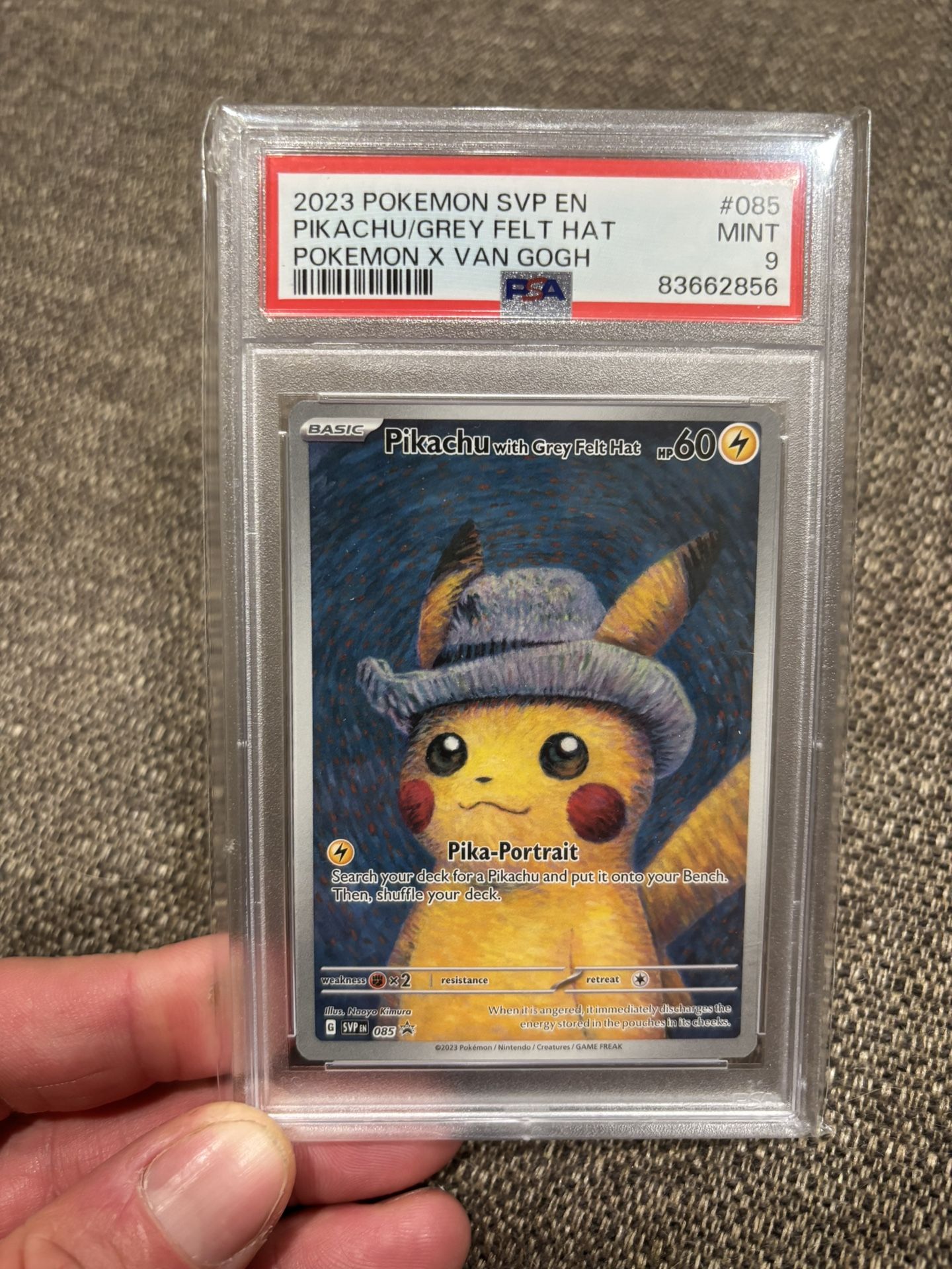 2023 Pokemon Svp En-Sv Black Star Is Promo 085 Pikachu Grey Felt Hat Van Gogh PSA 9
